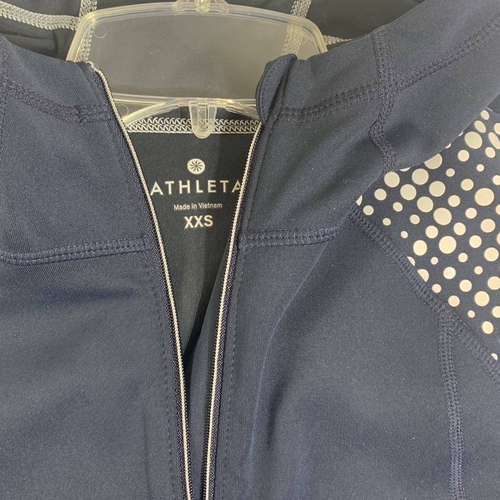 🌸2/$25 Athleta Navy Running Wild Half-zip Hoodie 2.0 White Polka Dots - Picture 6 of 11